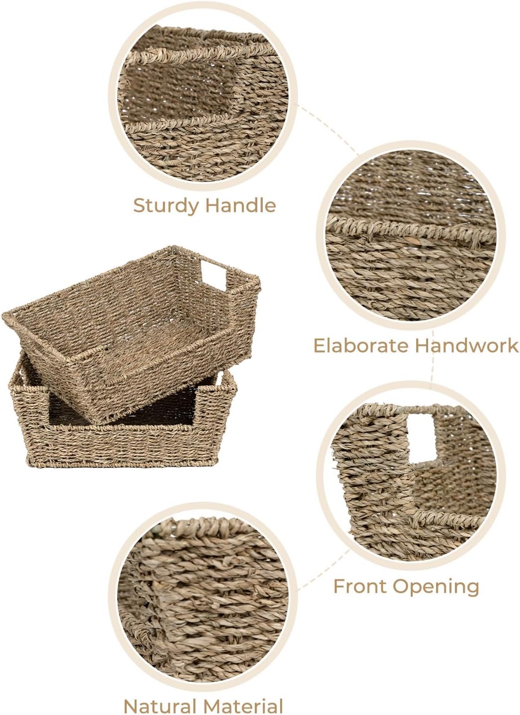 StorageWorks Wicker Storage Basket - Stackable Seagrass Pantry Organizers | 2-Pack for Efficient Storage