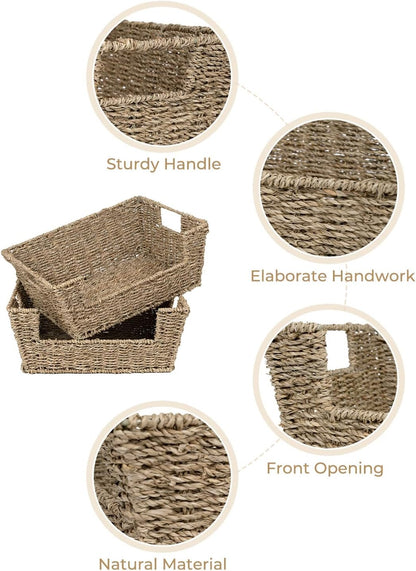 StorageWorks Wicker Storage Basket - Stackable Seagrass Pantry Organizers | 2-Pack for Efficient Storage