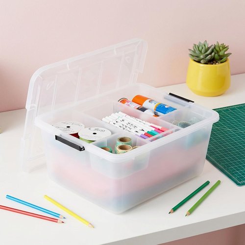 IRIS USA 18 QT Clear Storage Organizer - Stackable Plastic Box with Removable Dividers for Crafts & Office