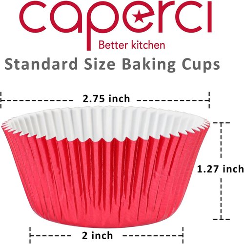 Caperci Red Foil Cupcake Liners - Premium Greaseproof Baking Cups, Standard Size, 150-Pack