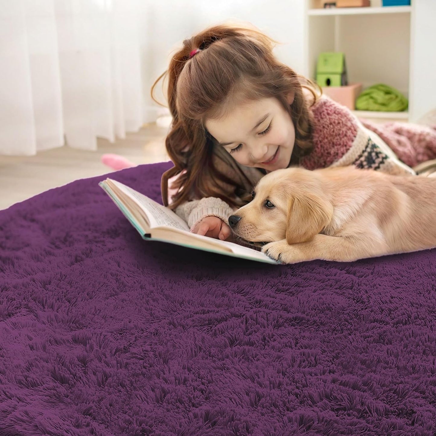 OLANLY Round Dark Purple Area Rug - Soft, Fluffy, Machine Washable 3 ft Carpet for Bedroom & Living Room Decor