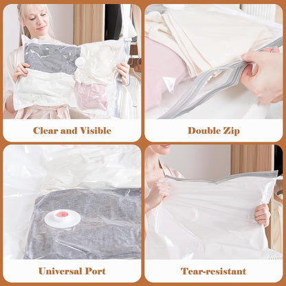 Vacbird Travel Vacuum Storage Bags - 12 Pack with Rechargeable Cordless Pump | Compression Packing for Clothes, Luggage & More