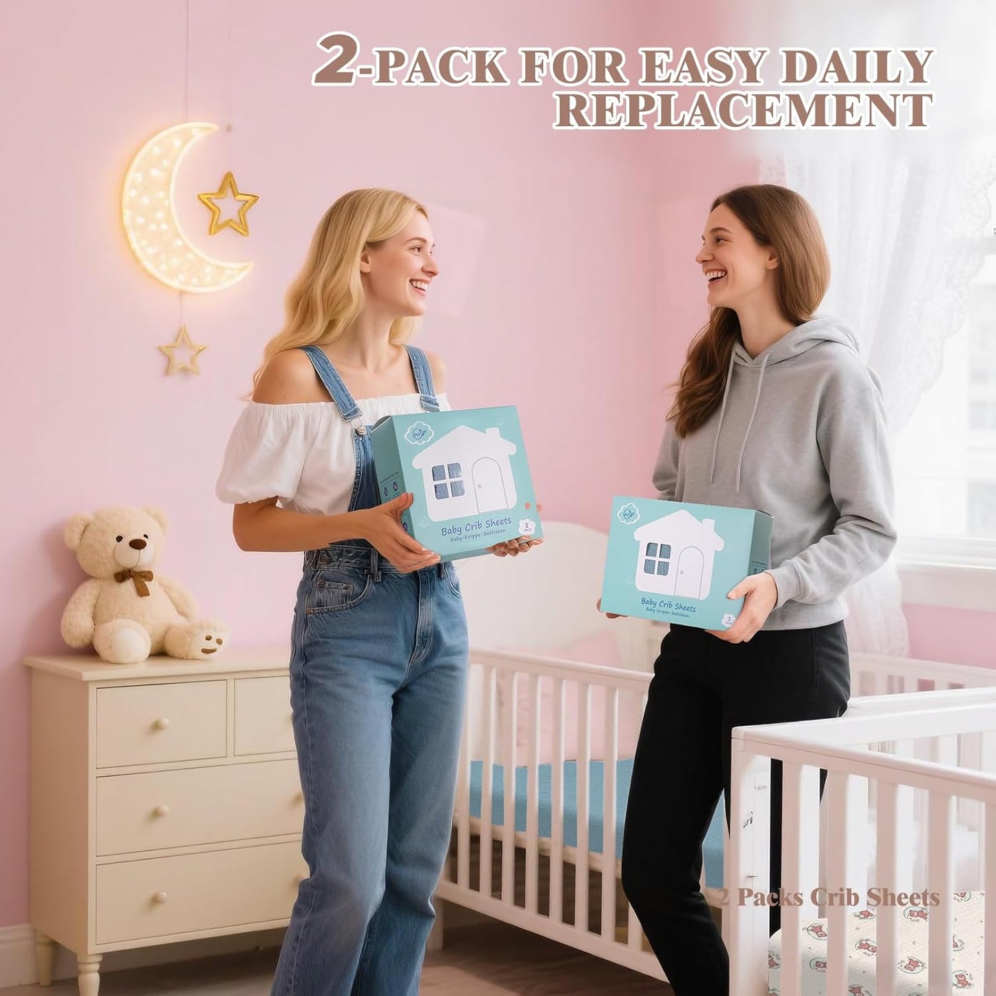 Skiennix Baby Crib Sheets - Soft Cotton Muslin, 2-Pack Neutral Colors for Boys & Girls | Fitted Toddler Bed 54 x 28 Inch