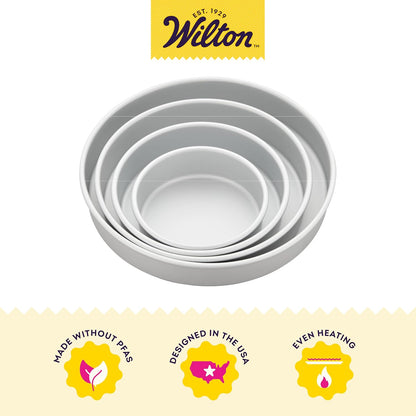 Wilton Round Tiered Cake Pan Set | Durable Anodized Aluminum for Even Heat Distribution | 6, 8, 10 & 12 Inch (Pack of 4)