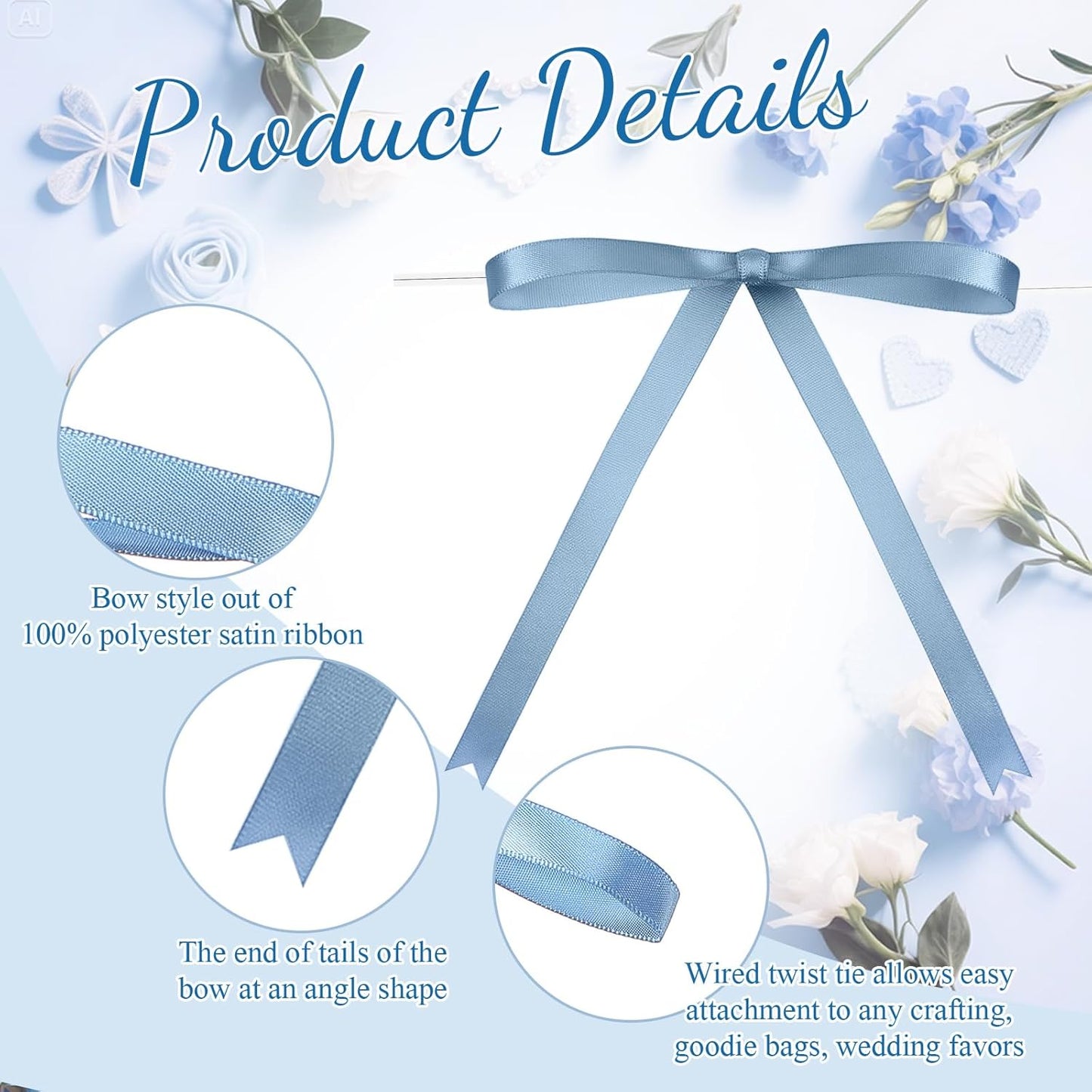 Riceshoot Satin Ribbon Bows - 50 Pcs Dusty Blue 5x7 Inch Twist Ties for Gift Wrapping & Decor