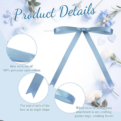 Riceshoot Satin Ribbon Bows - 50 Pcs Dusty Blue 5x7 Inch Twist Ties for Gift Wrapping & Decor