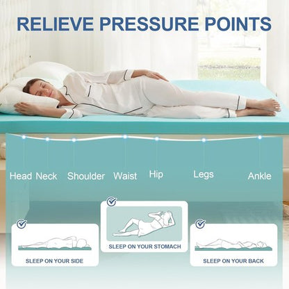 Eiayeebil Memory Foam Mattress Topper - Gel-Infused Ventilated Comfort | Twin XL Size, Soft Blue