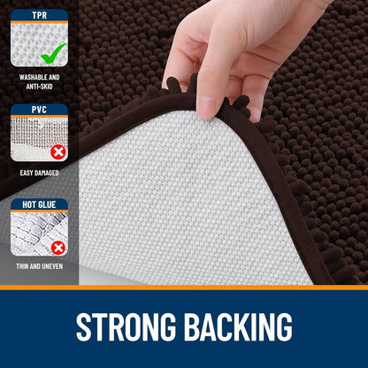 OLANLY Large Bath Rugs - Extra Soft Chenille with Quick-Dry Rubber Backing | 45x27 Inches, Brown