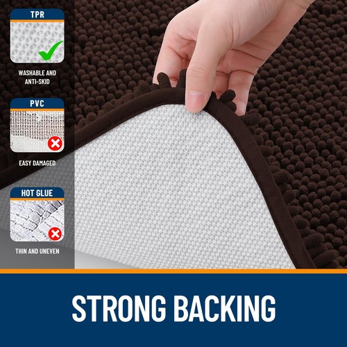 OLANLY Bathroom Rugs 59x24, Extra Soft Absorbent Chenille Bath Rugs, Rubber Backing Quick Dry, Machine Washable Bath Mats for Bathroom Floor, Tub and Shower, Home Decor Accessories, Brown