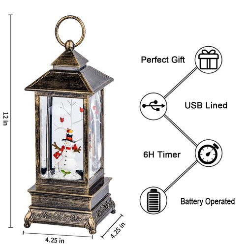 Christmas Snow Globes, Snowman Cardinal Music Water Lantern, Holiday Decorations Gifts for Family Children or Friends