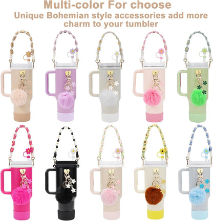 Stanley Cup Accessories Set - Water Bottle Handle Strap, Silicone Boot & Straw Cover for 40oz/30oz Tumbler