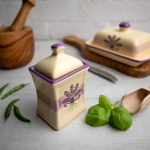 City to Cottage Ceramic Kitchen Herb & Spice Storage Jar - 5.3oz/150ml, Cream Lavender Floral Design