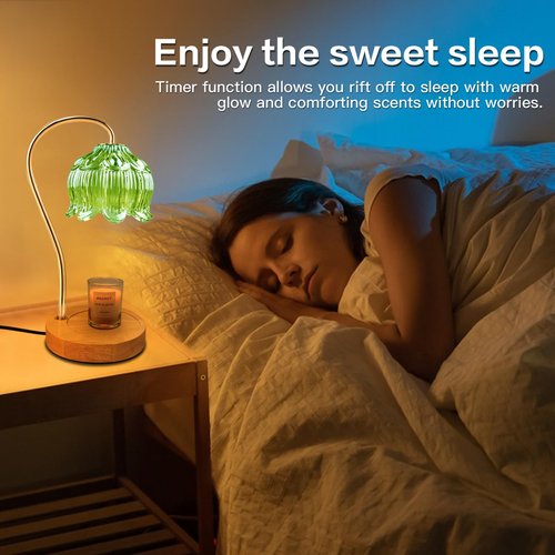SupBri Dimmable Flower Candle Warmer Lamp, Green Candle Warmer with Timer & 4Bulbs, Birthday Chirstmas Gifts for Women Mom, Unique Home Decor for Bedroom Fits All Jar Candle