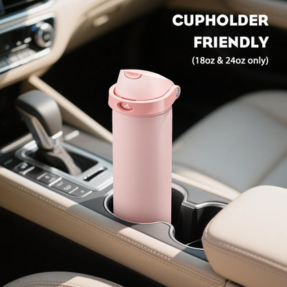 POWCAN 18 oz Insulated Water Bottle - 2-in-1 Push-Button Spout & Quick-Flip Straw Lid | Leakproof, Cold for 24 Hours, Fits Car Cup Holder, Stainless Steel (Butterfly Garden)