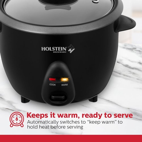 Holstein Housewares Rice Cooker - 16-Cup Capacity with One-Touch Operation | Black, Perfect for Rice & Grains