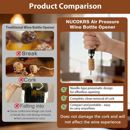 Wine Bottle Opener with Foil Cutter - NUCOKRS Air Pump Aeropop Corkscrew, Pen Style Opens in 3-7 Pumps, Effortless & No Damage to Cork, Compact Gift for Wine Lovers (Black)
