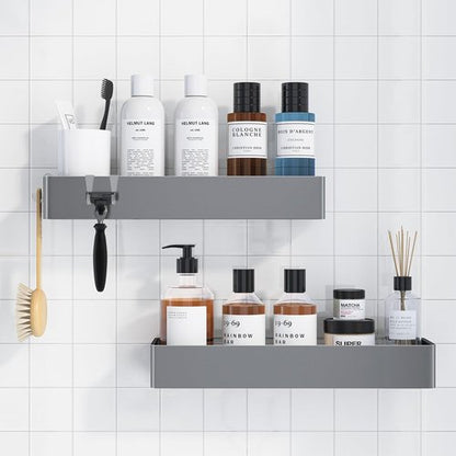 Kitsure Shower Caddy - Rustproof Adhesive Organizer | No-Drill Metal Shelves, Silver Grey, 2 Pack
