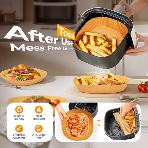 Air Fryer Liners | 500 Pcs Unbleached Parchment Paper, Non-Stick & Leakproof 8" Square