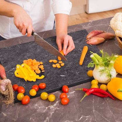 Flexzion Rectangular Marble Cheese Board - 11.5 x 15 Inch Black Marble Serving Board for Baking, Charcuterie, Pastry, Trivet - Non-Stick Heat Resistant Marble Cutting Boards for Kitchen