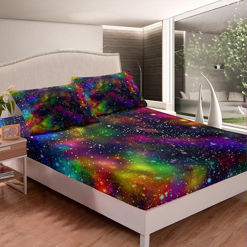 Galaxy Bed Sheet Set 4pc Full Size - Multi 3+ Full Deep Pocket Microfiber Bedding