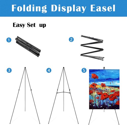 Falling In Art Display Easel Stand - 6 Pack 63" Adjustable Tripod Easel for Signs & Posters | Portable & Easy Folding