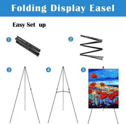 Falling In Art Display Easel Stand - 6 Pack 63" Adjustable Tripod Easel for Signs & Posters | Portable & Easy Folding