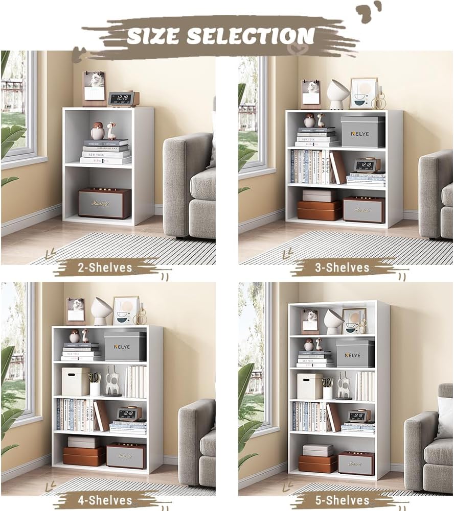 NELYÉ Open Shelf Bookcase - 3-Tier Wooden Cube Storage for Books & Decor | White Finish