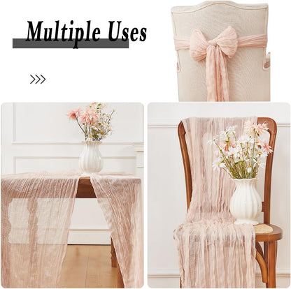 Regine Switzerland Cheesecloth Table Runner - Dusty Pink 120 Inch for Boho Rustic Decor