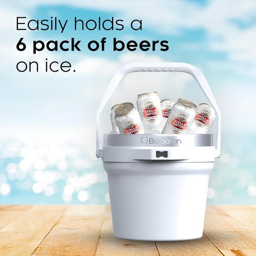 Barbarian Beverage Bucket, Double-Wall Vacuum Insulated Ice Bucket with Lid, Extra Large 7 Litre Capacity with Ice Scoop and Built-In Bottle Opener, White
