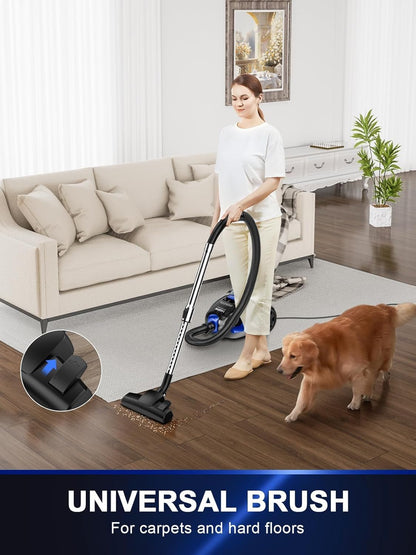 Regine Switzerland Canister Vacuum Cleaner - 40Kpa 1600W Cyclone Power, Lightweight & Bagless for Home | 3.7QT Dust Cup, Blue
