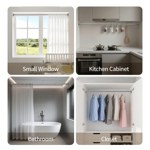 Chrsouly Shower Curtain Rod, 31-76 Inch Adjustable Tension Shower Rod, 1" Diameter Heavy Duty Rust-proof Tension Curtain Rods for Bathroom, Non Slip, No Drilling, Silver