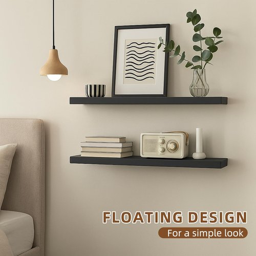 Breathfly Floating Shelves for Wall, 23.6 inch Long Set of 3 Wood Rustic Wall Mounted Shelves, Display Shelf with Invisible Heavy, Large Deep Shelves for Home Decor & Storage for Living Room, Kitchen