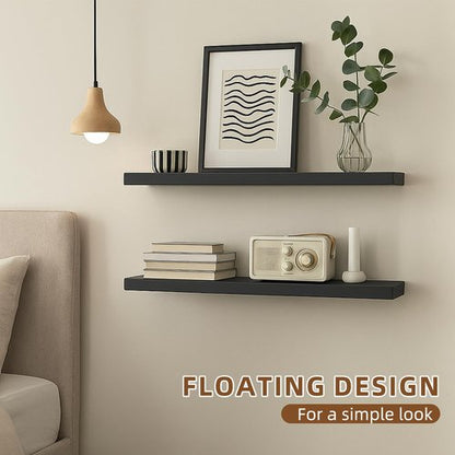 Breathfly Floating Shelves for Wall, 23.6 inch Long Set of 3 Wood Rustic Wall Mounted Shelves, Display Shelf with Invisible Heavy, Large Deep Shelves for Home Decor & Storage for Living Room, Kitchen
