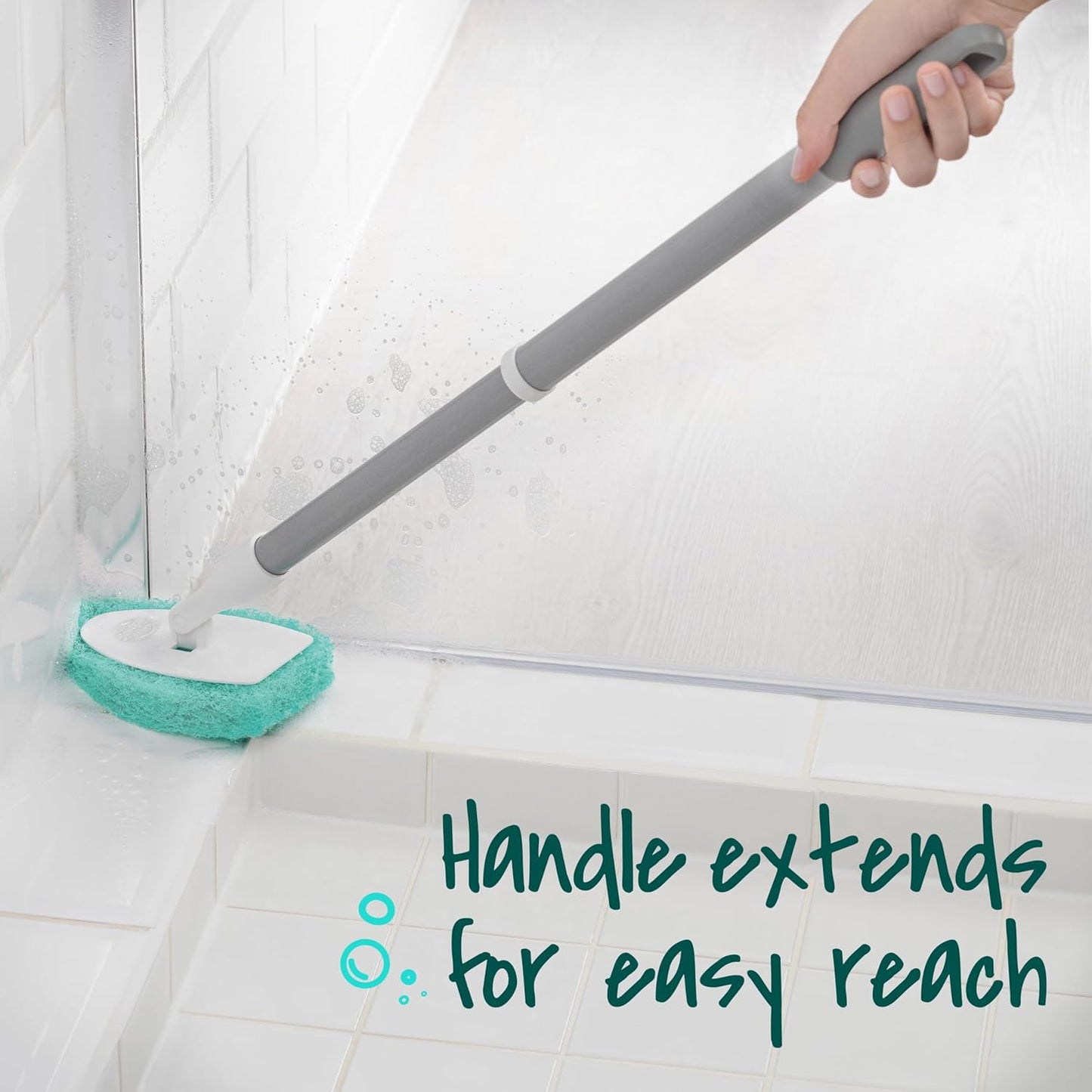 Scotch-Brite Extendable Tub & Tile Scrubber Kit - 1 Handle & 3 Non-Scratch Pads for Easy Cleaning