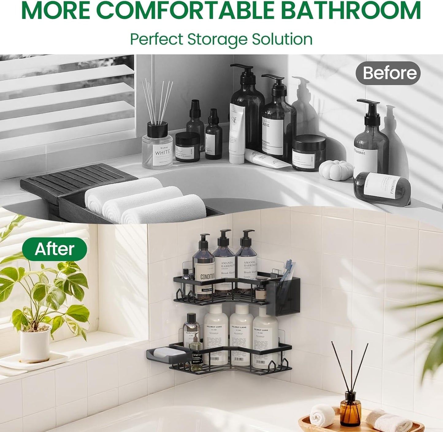 Skiennix Adhesive Shower Caddy - 4 Pack Corner Bath Organizer | Rustproof Stainless Steel, No Drilling