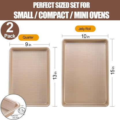 Skiennix Nonstick Cookie Sheets - Heavy Duty 2-Pack Baking Pan Set | Gold Diamond Texture, Oven Safe