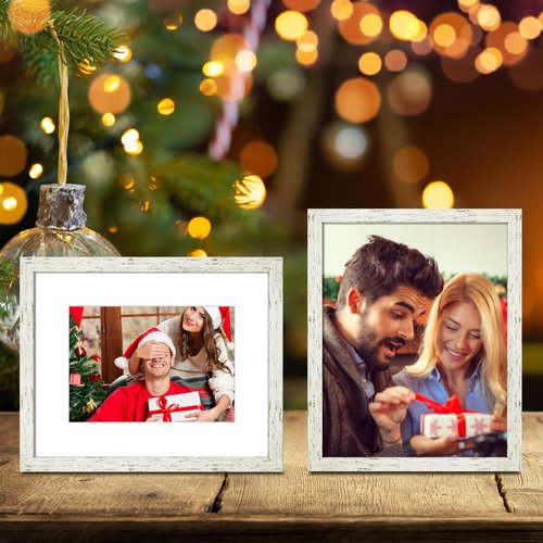 BSRHOME 8x10 Picture Frame Set with Mat for Wall Collage - 6 pcs Distressed White Farmhouse Photo Frames for Hanging Wall or Tabletop Decor