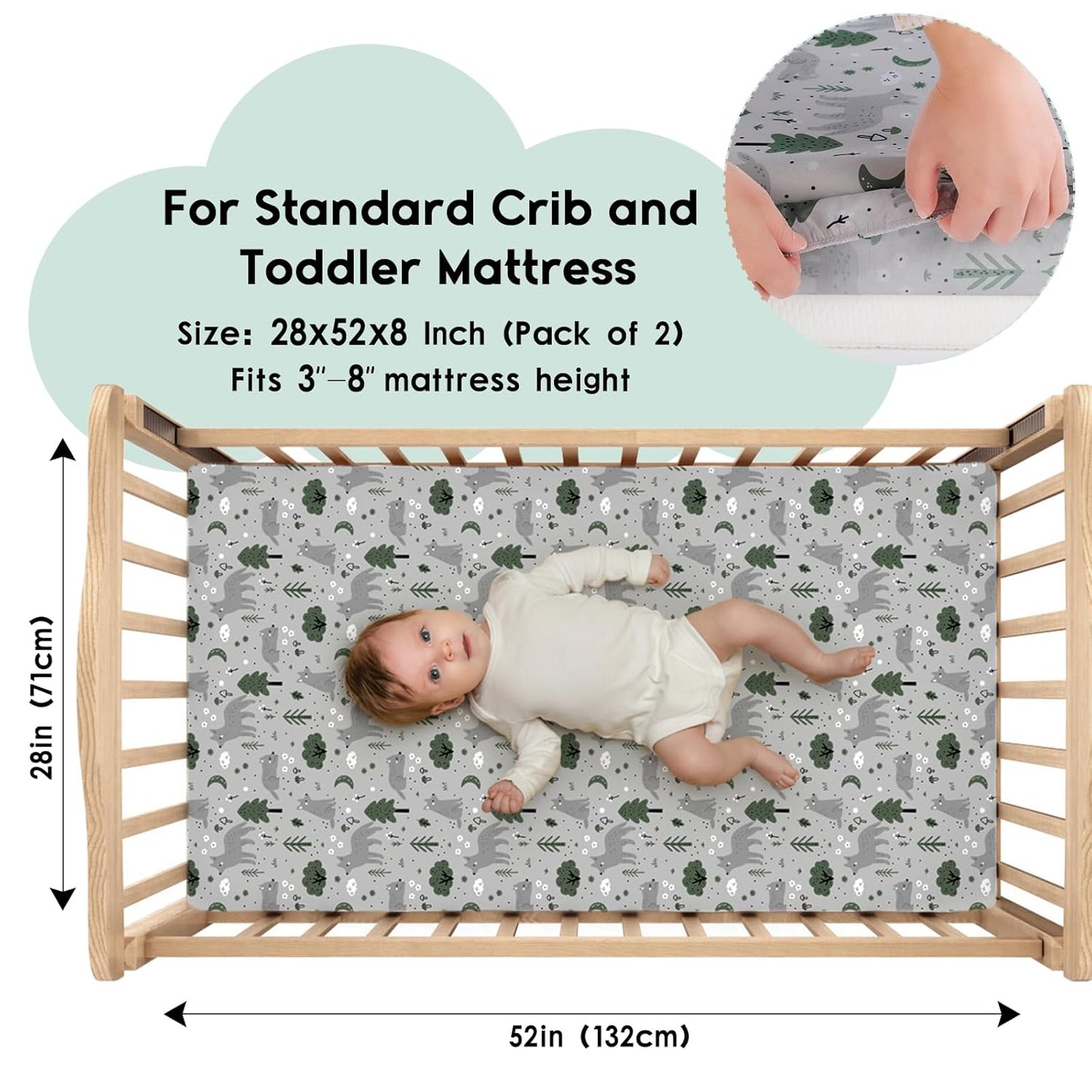 Yoofoss Fitted Baby Crib Sheets - Super Soft Microfiber 2 Pack for Standard Crib & Toddler Mattress | 28x52x8in (Fox)