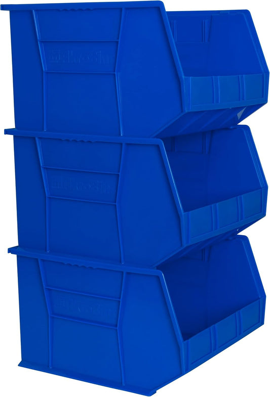 Akro-Mils Plastic Storage Bins - Space-Saving Stackable Organizers for Garage & Pantry | 18" x 16" x 11", Blue, 3-Pack
