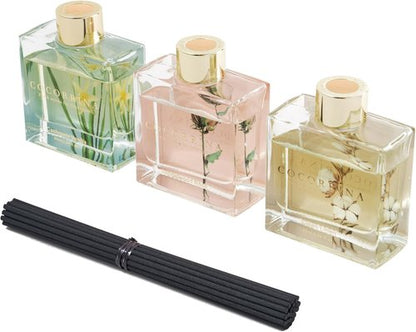COCORRÍNA Reed Diffuser Set - 3 Pack of 3.04 Fl. Oz Cashmere Vanilla, Sandalwood Rose & Clean Linen for Home Decor