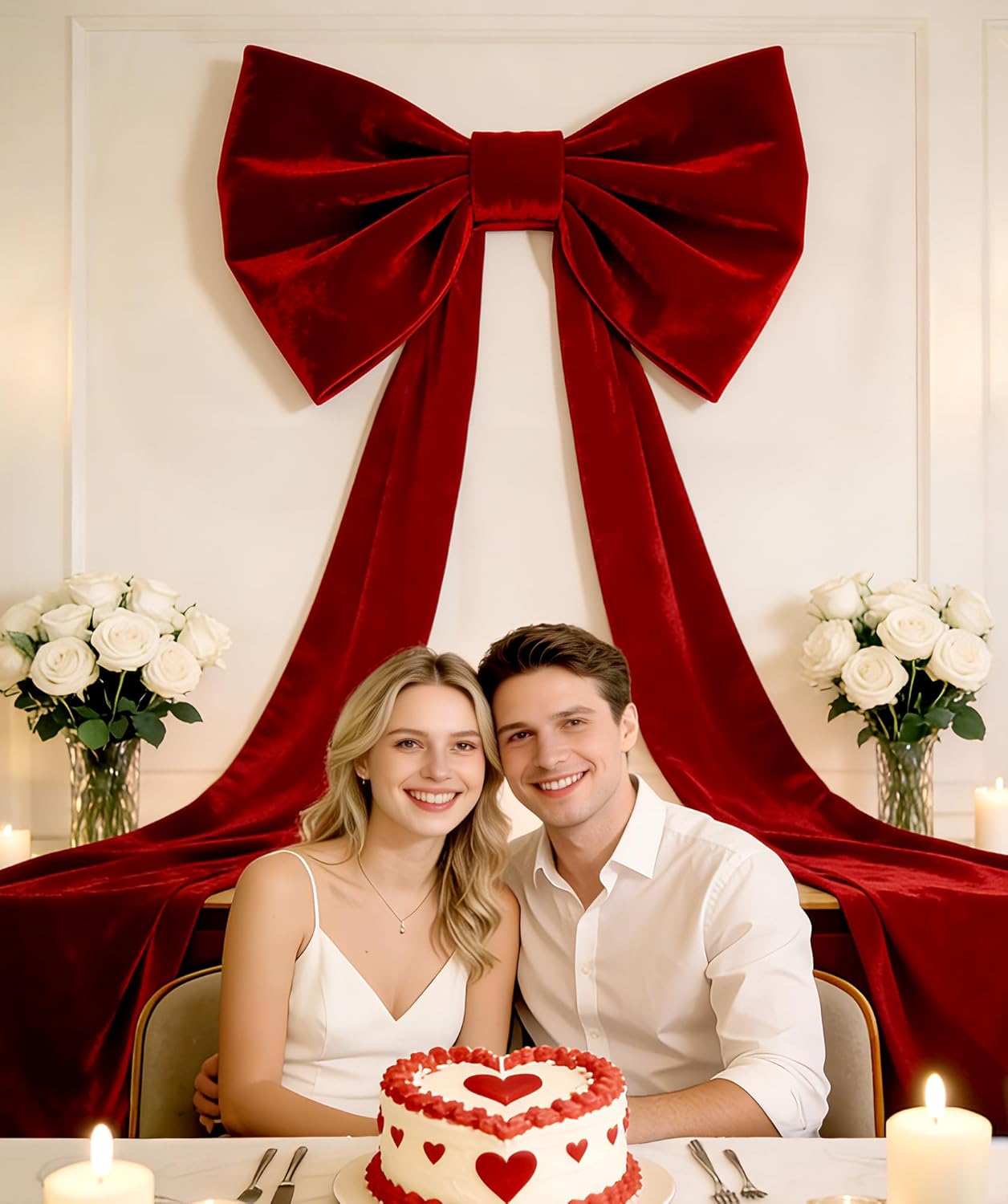 UQJE Giant 3D Velvet Ribbon Bows - Red Big Bow Valentine's Day Decorations | Tree Topper Decor for Parties