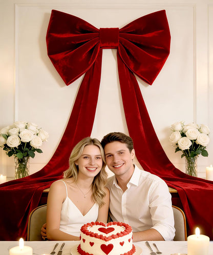 UQJE Giant 3D Velvet Ribbon Bows - Red Big Bow Valentine's Day Decorations | Tree Topper Decor for Parties