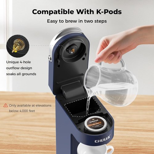 CHULUX Single Serve Coffee Maker - Fast Brewing K-Cup Machine for Travel Mugs | Matte Navy Finish