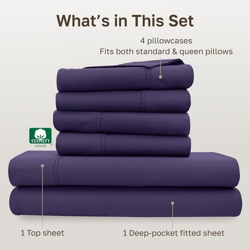 California Design Den 6-Pc Queen Size Sheet Set - 400 Thread Count 100% Cotton, Deep Pocket - Dark Purple