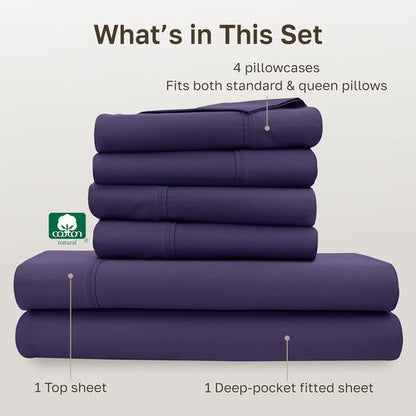 California Design Den 6-Pc Queen Size Sheet Set - 400 Thread Count 100% Cotton, Deep Pocket - Dark Purple