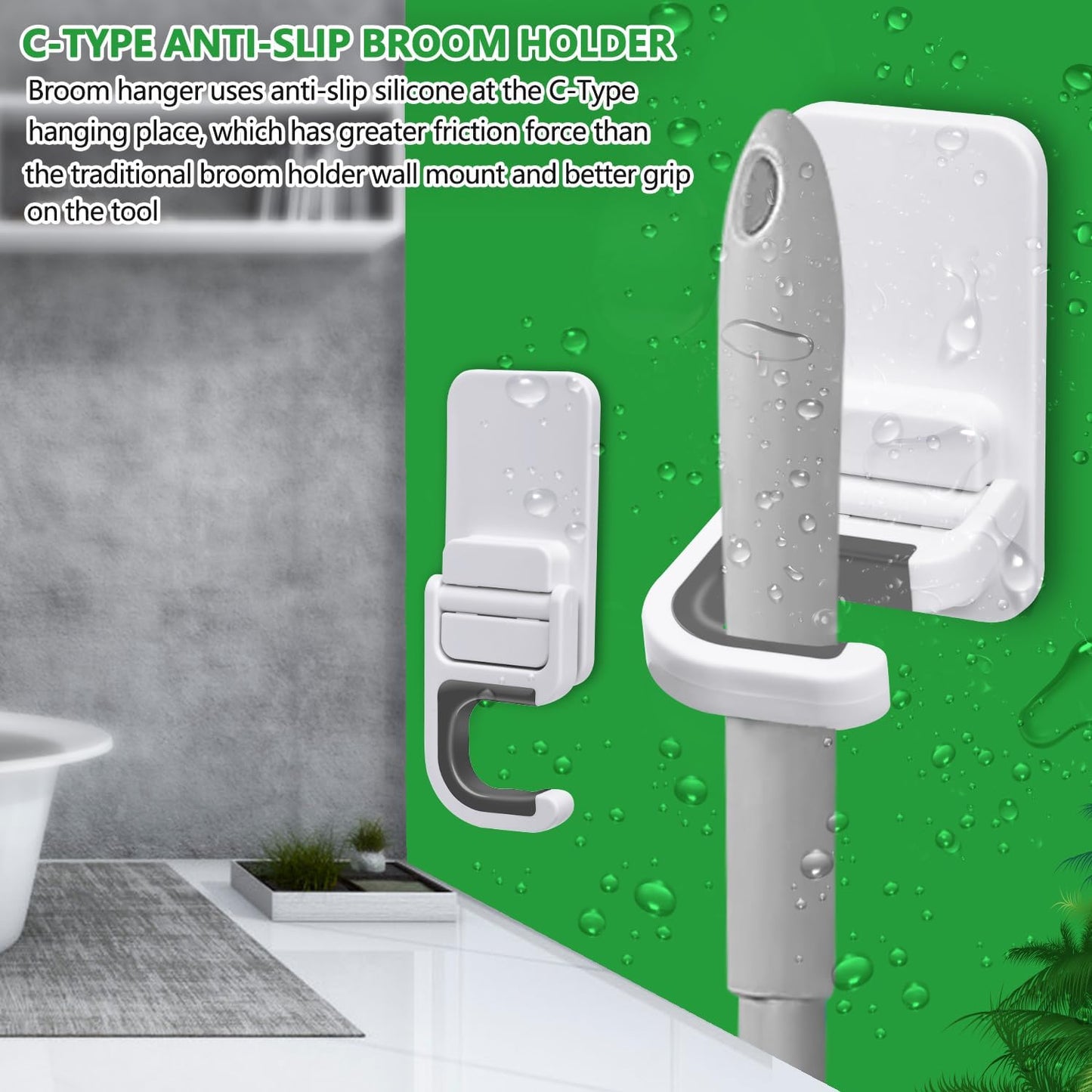 Skiennix Broom and Mop Holder - Wall Mount No Drill Organizer | Holds Up to 6 lb, 3-Pack