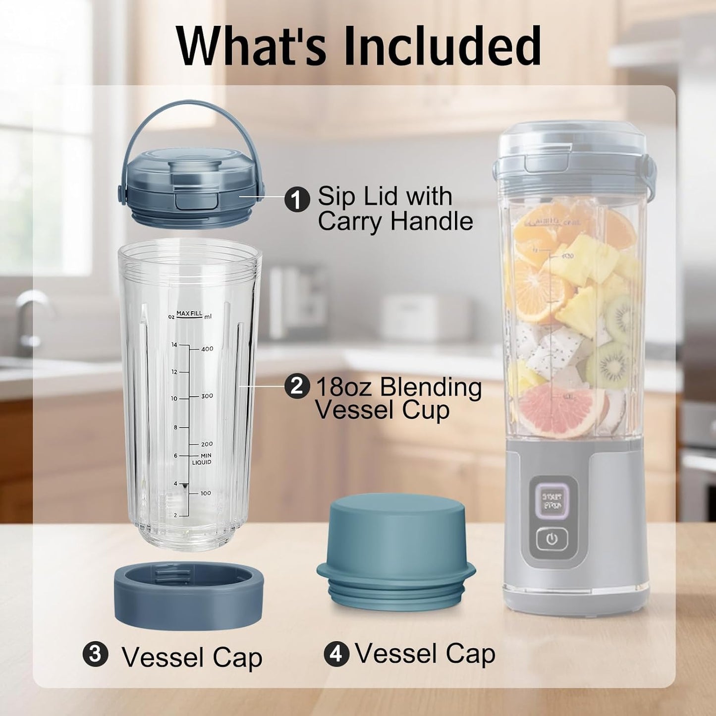 Ninja Blast Blending Vessel Cup Set - 4pcs Leakproof & BPA-Free for BC100 & BC151 Series - Blue