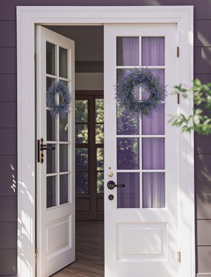 BLOSMON Lavender Centerpieces Wreaths - 2pcs 13 Inch Purple Artificial Flower Candle Rings for Wedding Decor
