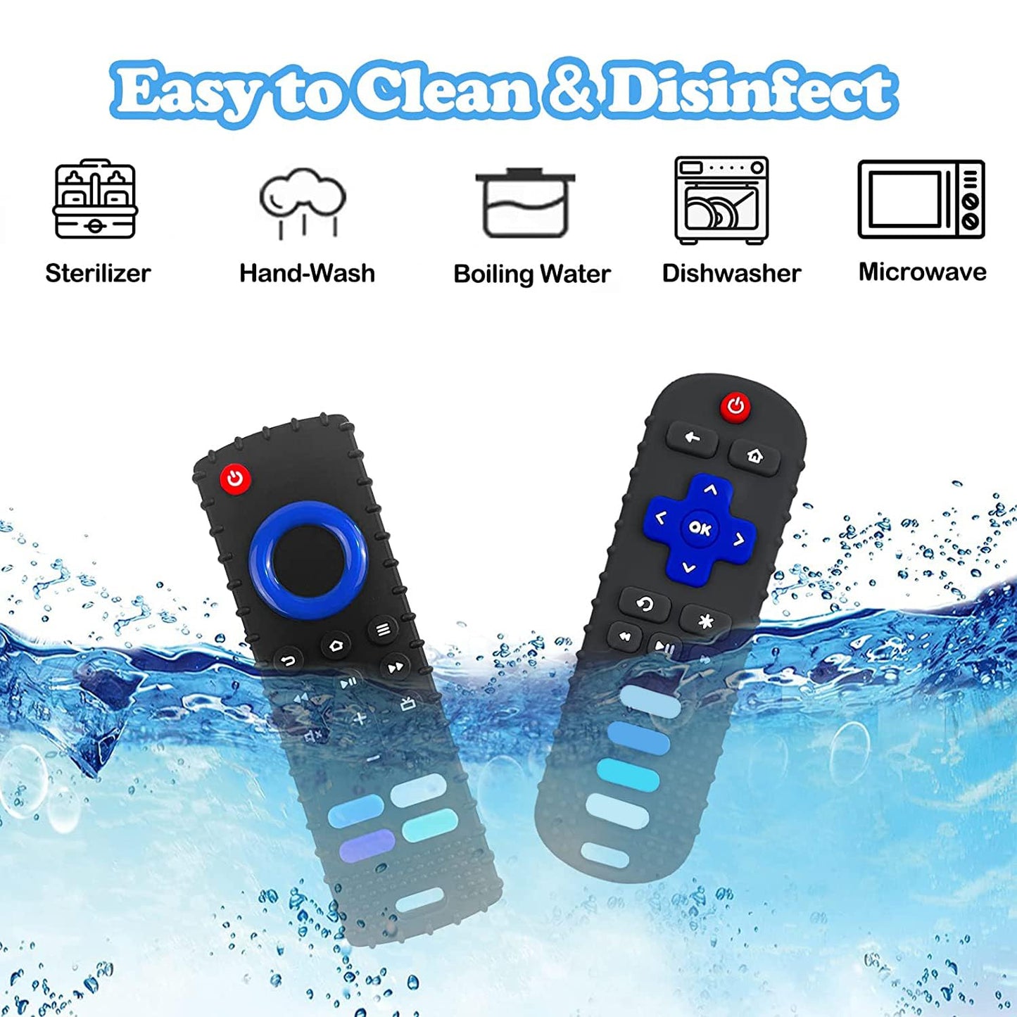 ROBBEAR Baby Teething Toys - Food Grade Silicone Teethers in Fire TV Remote Shape | BPA Free, Black
