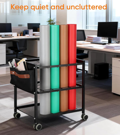 Blueprint Storage Rack Cart - Metal Mobile Holder with 20 Slots & Side Storage Bags | 3.2” x 3.2” Grids